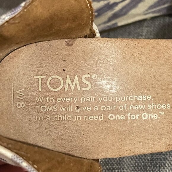 Toms Ikat Print Fabric Open Toe Wedge Sandals Blue White Women's Size 8 - Picture 4 of 6